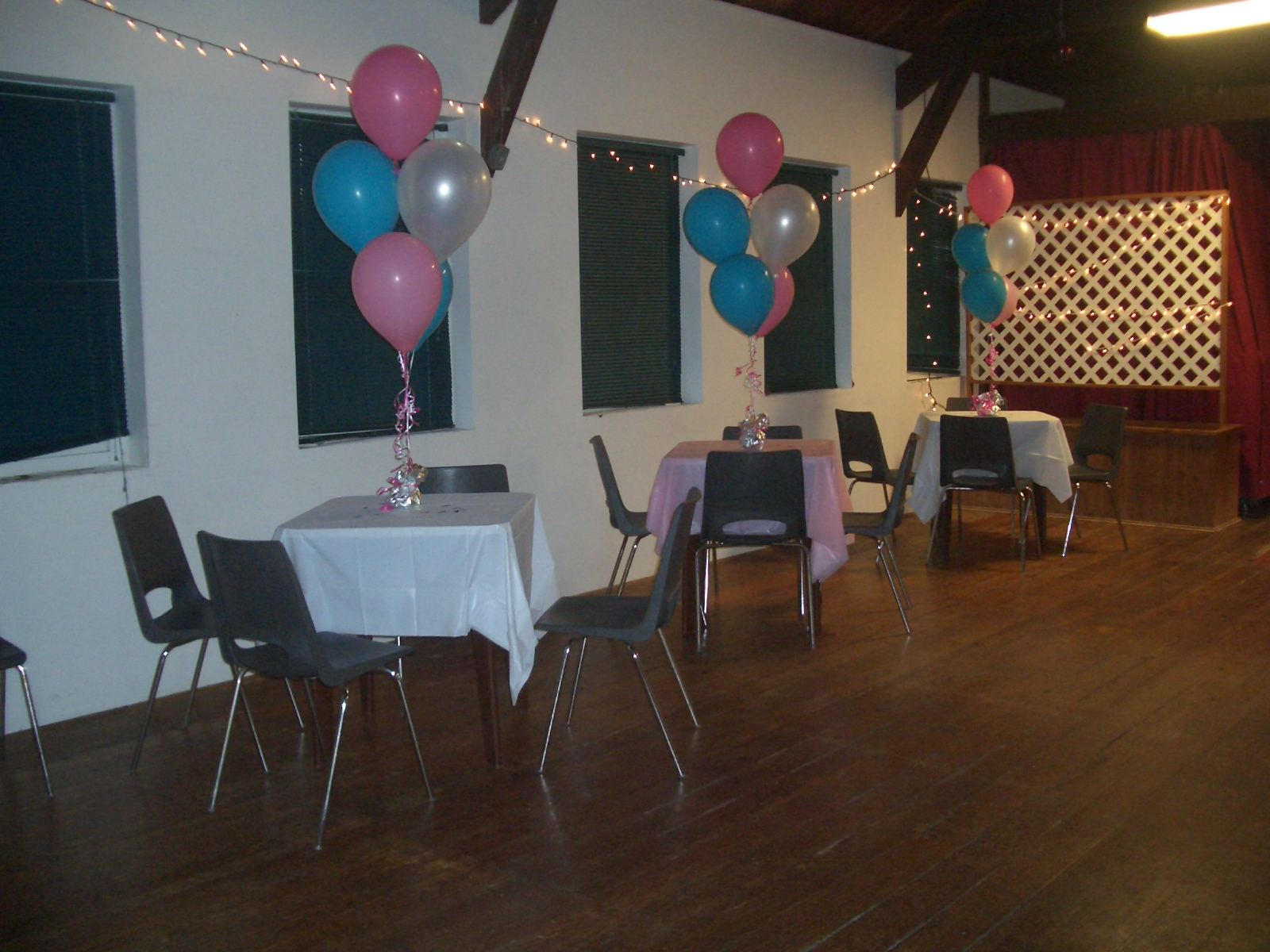 The hall decorated for a party
