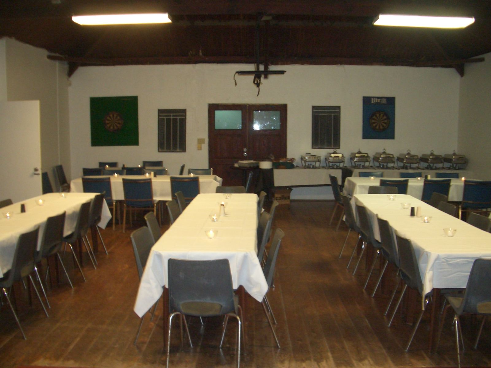 The hall set for a dinner